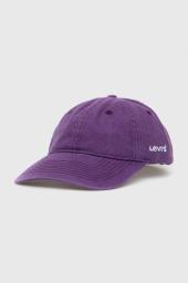 Levi's czapka z daszkiem sztruksowa kolor fioletowy gładka na raty