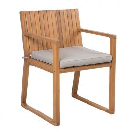 Drewniane krzesło ogrodowe z szarobeżową poduchą sassari na raty