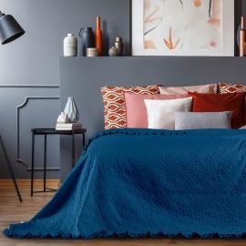 Narzuta 220x240 na łóżko pikowana z falbaną tilia niebieska na raty