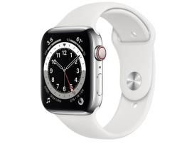 Apple watch series 6 gps + cellular, 44mm silver stainless steel case with white sport band - regular na raty