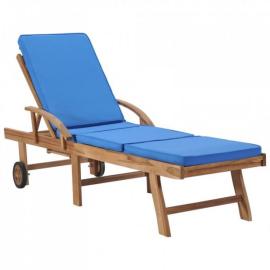 Leżak z poduszką, lite drewno tekowe, niebieski na raty