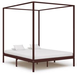 Rama łóżka z baldachimem, ciemnobrązowa, lita sosna, 160x200 cm na raty