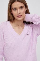 Tommy hilfiger sweter bawełniany damski kolor różowy na raty