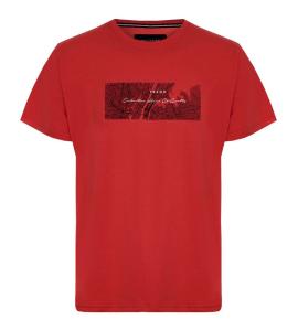 T-shirt męski czerwony z napisami, z nadrukiem, bawełniany, krótki rękaw -quickside na raty