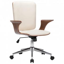 Obrotowe krzesło biurowe, kremowe, ekoskóra i gięte drewno na raty