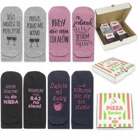 Zestaw prezentowy pizza socks soxo kolorowe skarpteki damskie stopki bawełniane z napisami abs w kartonie 35-40 na raty