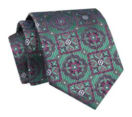 Krawat - alties - zieleń w duże wzory geometryczne na raty