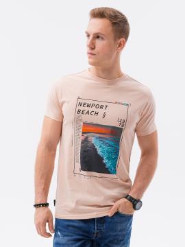 T-shirt męski z nadrukiem - różowy v15b s1434 - xxl na raty