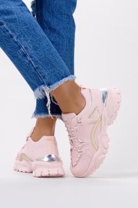 Różowe sneakersy na platformie buty sportowe sznurowane holograficzny pasek casu 11-10-21-p na raty