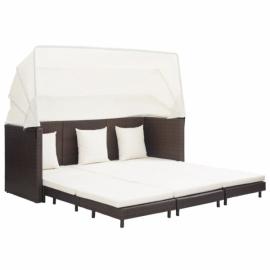 Rozkładane łóżko ogrodowe z zadaszeniem, rattan pe, brązowe na raty