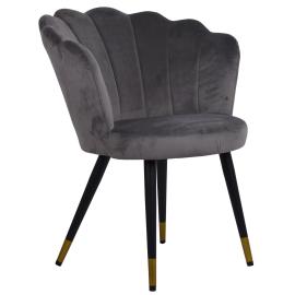 Krzesło welurowe muszla w kolorze szarym na czarnych nogach na raty