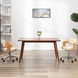 Obrotowe krzesło biurowe, kremowe, gięte drewno i ekoskóra na raty