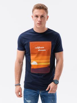 T-shirt męski z nadrukiem - granatowy v1b s1434 - xxl na raty