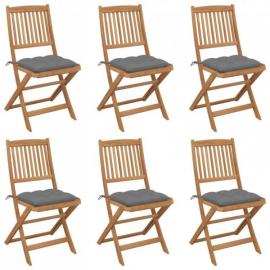 Składane krzesła ogrodowe z poduszkami, 6 szt., drewno akacjowe na raty