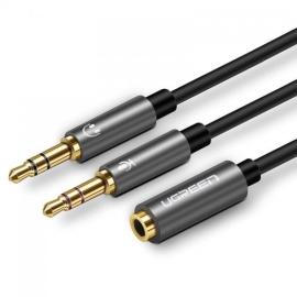 Rozdzielacz audio aux ugreen słuchawki + mikrofon do kabel mini jack 3,5 mm, 28cm (czarny) na raty