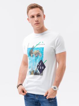 T-shirt męski z nadrukiem - biały v14a s1434 - xxl na raty