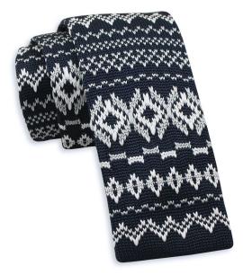 Granatowo-biały dziergany, męski krawat knit, 5,5 cm -alties- wzór norweski, świąteczny na raty
