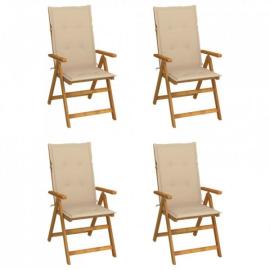 Rozkładane krzesła ogrodowe z poduszkami, 4 szt., lita akacja na raty