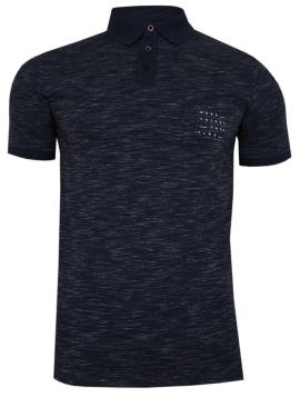Granatowa melanżowa koszulka polo, męska, krótki rękaw -pako jeans- t-shirt z kieszonką na raty