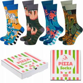 Zestaw 4 pary kolorowe skarpetki męskie pizza socks soxo śmieszne skarpety męskie bawełniane w kartonie pizza 40-45 na raty