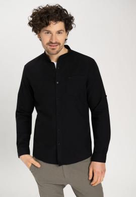 Czarna bawełniana koszula męska ze stójką k‑lange na raty
