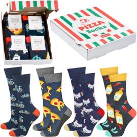 Zestaw 4 pary kolorowe skarpetki męskie bawełniane pizza socks soxo śmieszne skarpety pizza w kartonie 40-45 na raty
