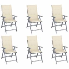 Rozkładane krzesła ogrodowe z poduszkami, 6 szt., lita akacja na raty