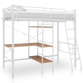 Rama łóżka piętrowego z biurkiem, biała, metalowa, 90 x 200 cm na raty